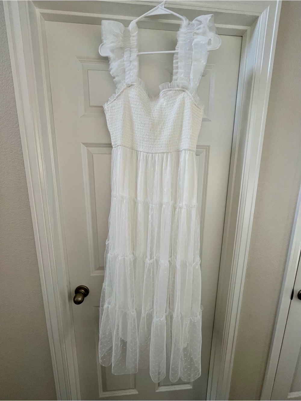 Blu Pepper White Ruffle Strap Maxi Dress